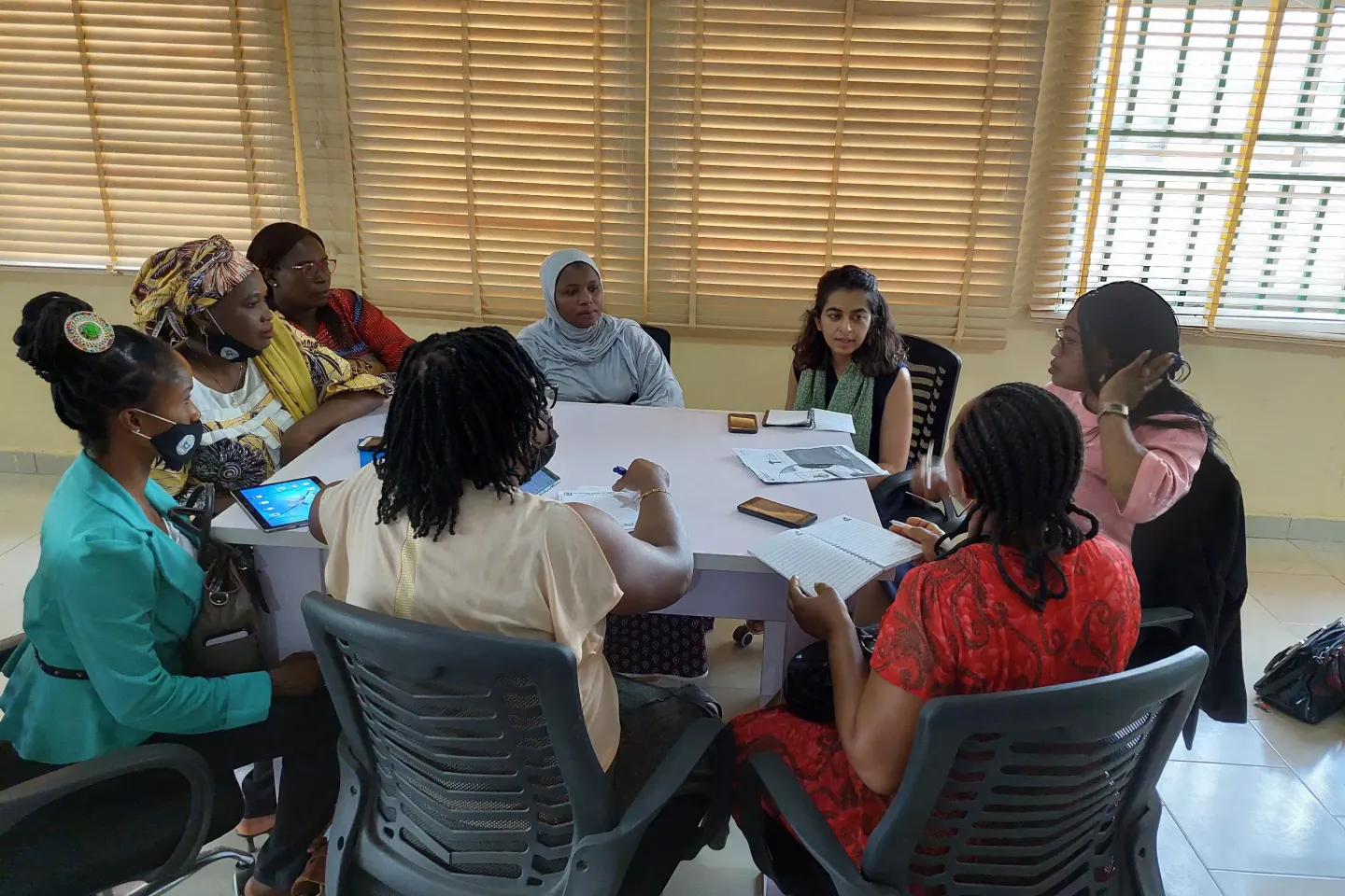 Group of female teachers being interviewed 