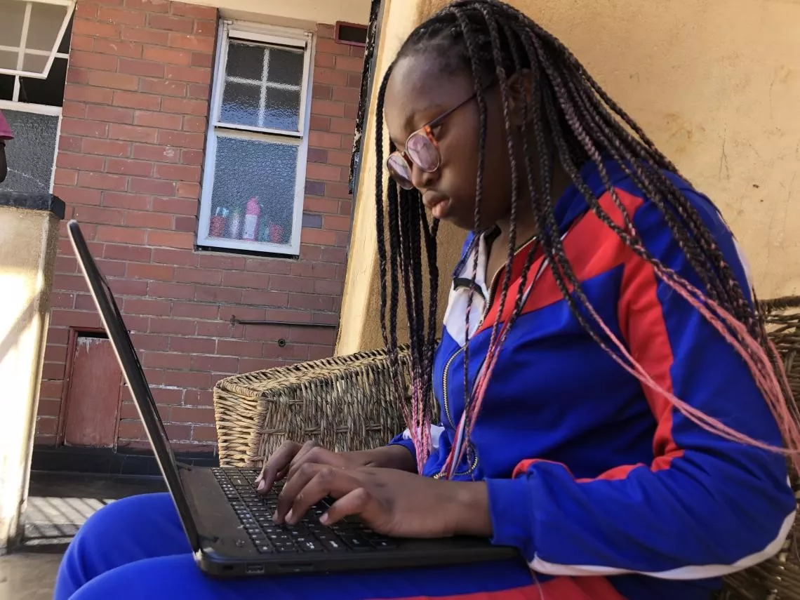 arai Mutsaka Nyasha Muchabveyo, 13, works on an assignment using the Learning Passport platform. The content developed for the platform is helping her prepare for upcoming exams. 
